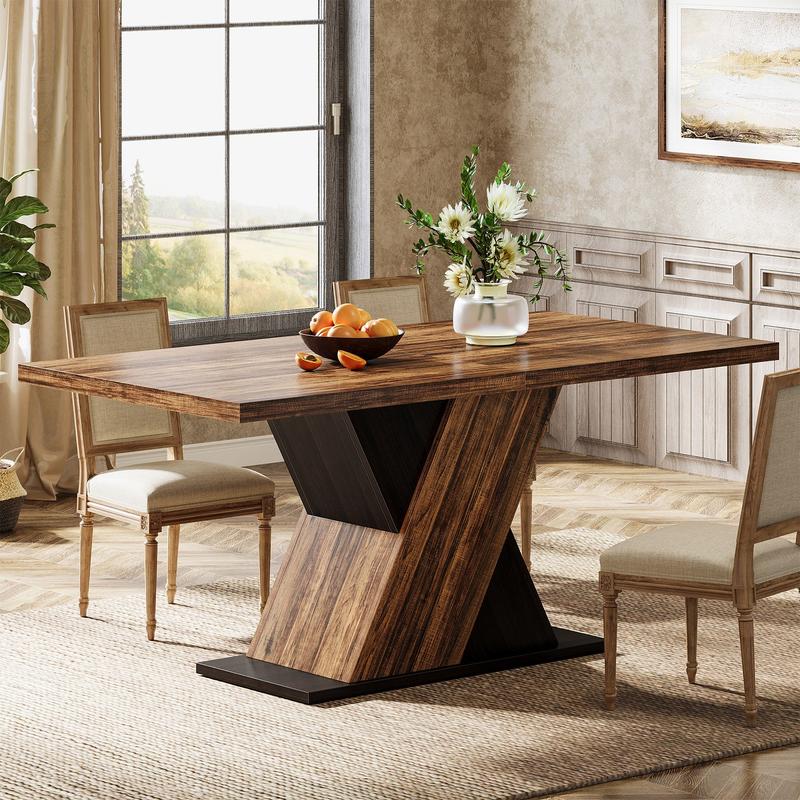 Spaco Farmhouse Dining Table for 4 - 55-Inch Rustic Brown Rectangular Wood Table, Kitchen & Dining Room Table with Solid Wood Legs