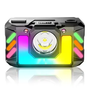 LY-013 Portable Wave Sensor Headlamp with RGB Ambient Light, Type-C Rechargeable, Digital Display, Waterproof Headlight for Camping Hiking Running