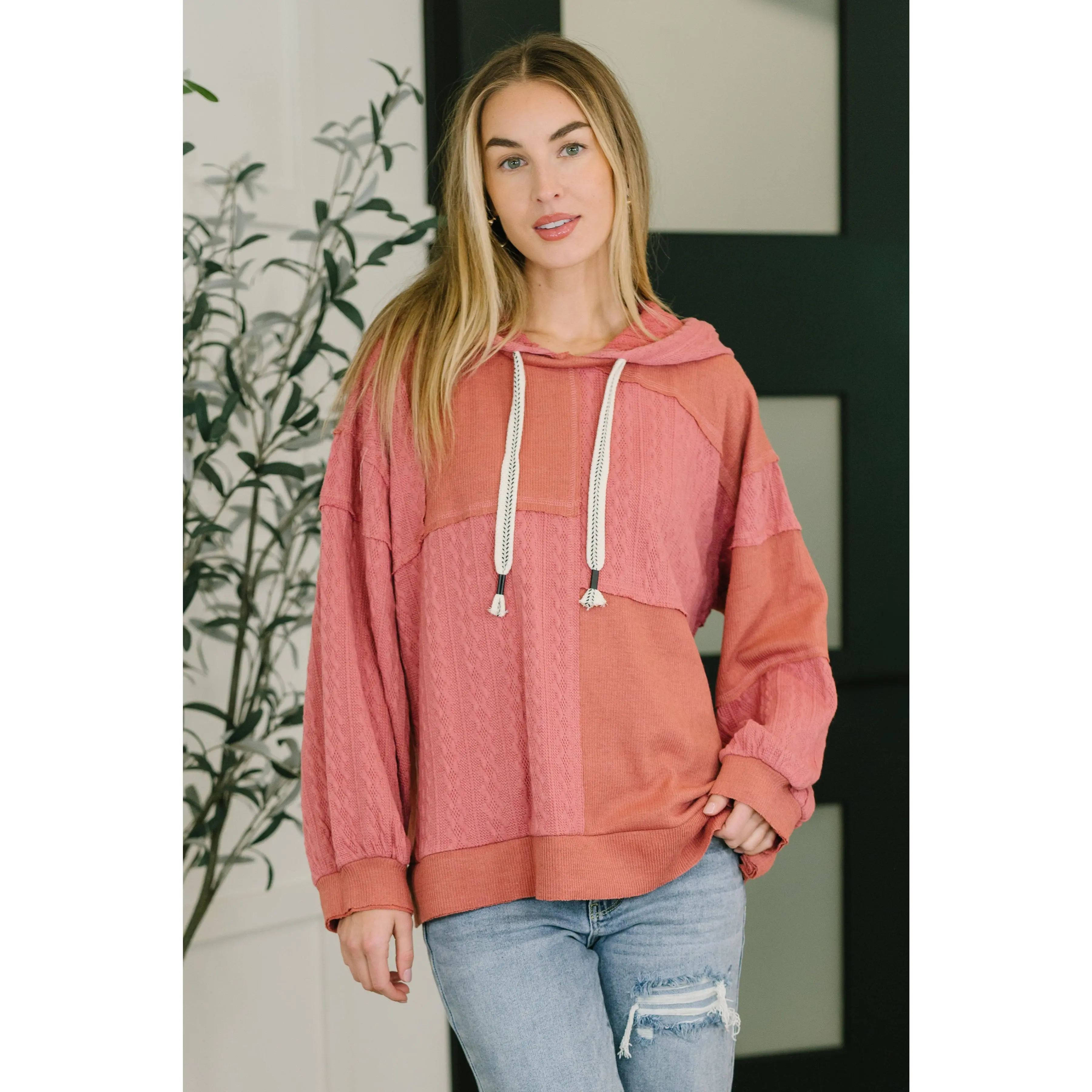 Balloon Sleeve Cut Sew Sweater Knit Top in Mauve