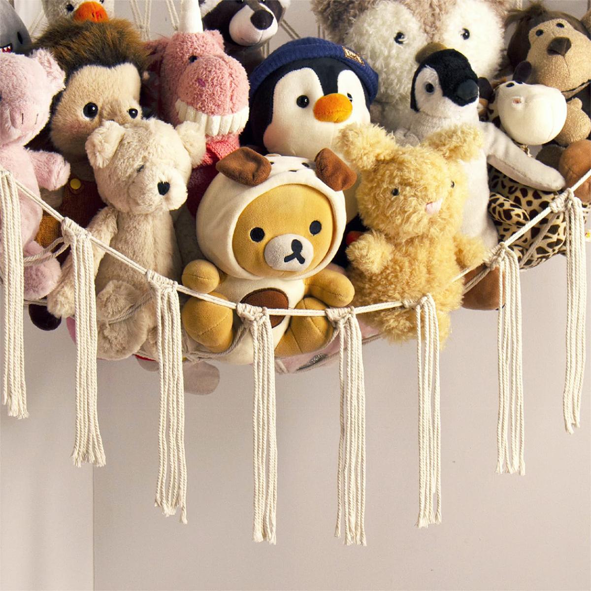 Stuffed Animal Storage Hammock Net Corner arge Toy Hammock Net for Stuffed Animals Room Decor - Cute Stuff Animal Organizer Plush Holder - Kids Baby Nursery Essentials Wall Bedroom Home Decor