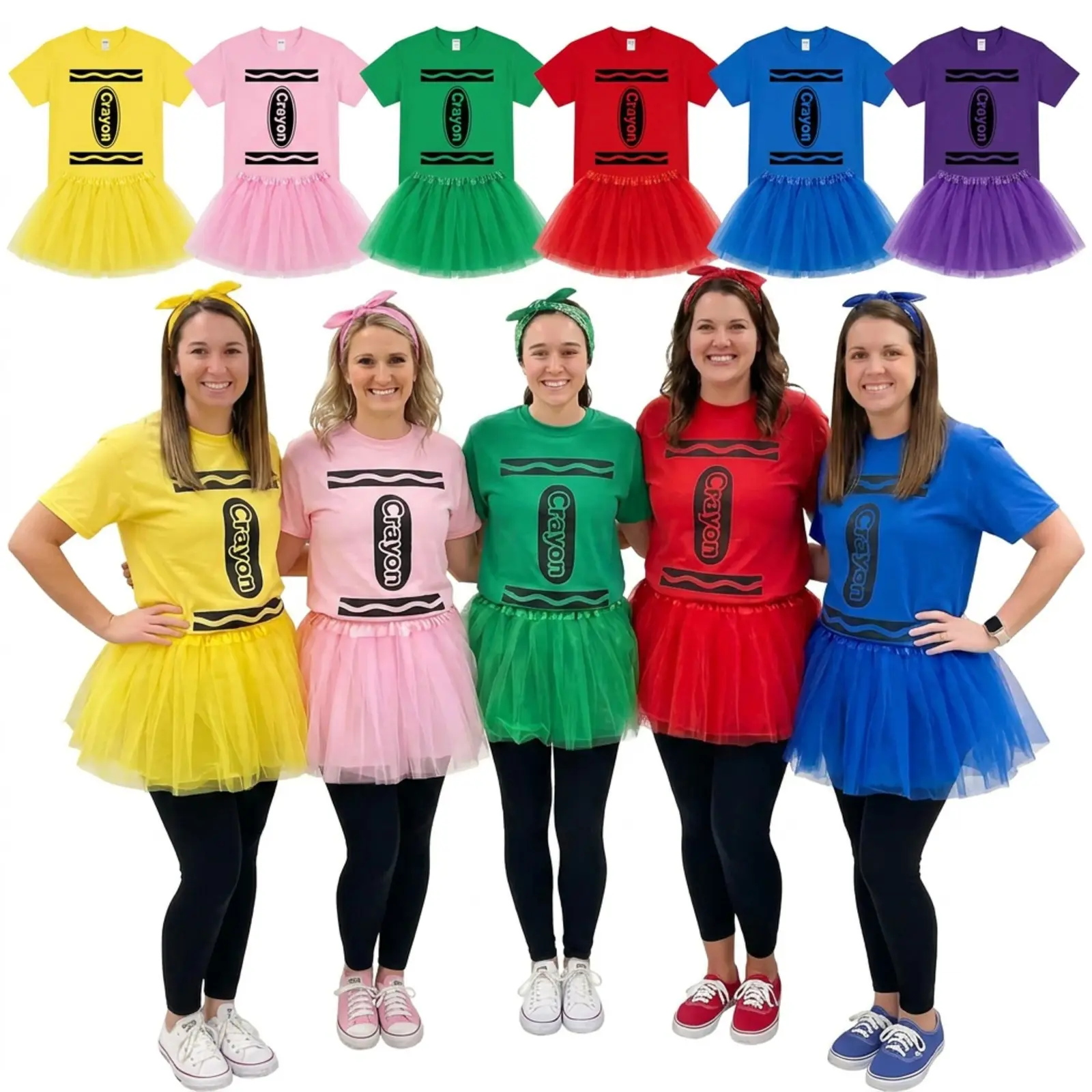 Crayon Halloween Group Costume Halloween Crayon Costume Set for Girls and Women Crayon T-Shirt Tutu Skirt Teacher Halloween Costume School Group Costume Party Cosplay Dress-Up Outfit Sizes M L XL Halloweencostume