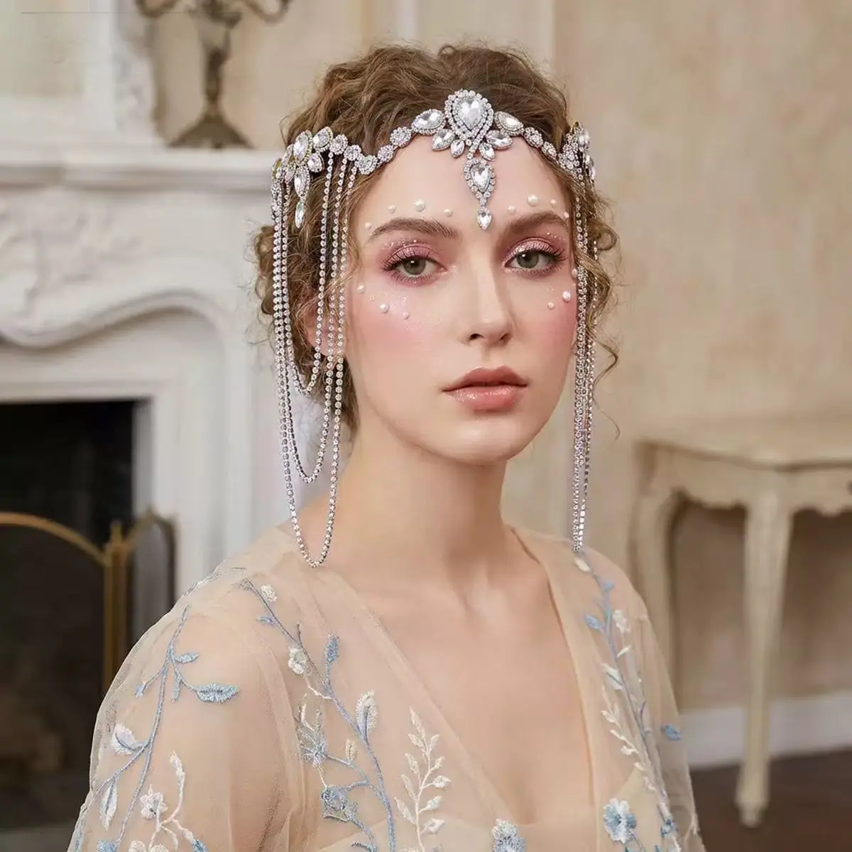 Chenxing Female Exotic-Style Sparkling Diamond Hair Chain - Fairy Tassel Bridal Headpiece for Prom, Photo Shoots, Glamorous, Elegant