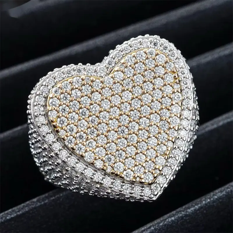 Iced Out VVS D Color Moissanite Heart Shaped unisex Ring