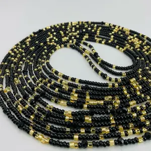 Black and gold waistbeads with touch of crystal glass beads for all sizes