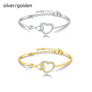 Elegant Infinity Heart Bangle Bracelet for Women, Adjustable Love Bangle with Sparkling Stones,with card&box Romantic Jewelry Gift for Mom Wife Girlfriend Her on Valentine's Day  Birthday Anniversary