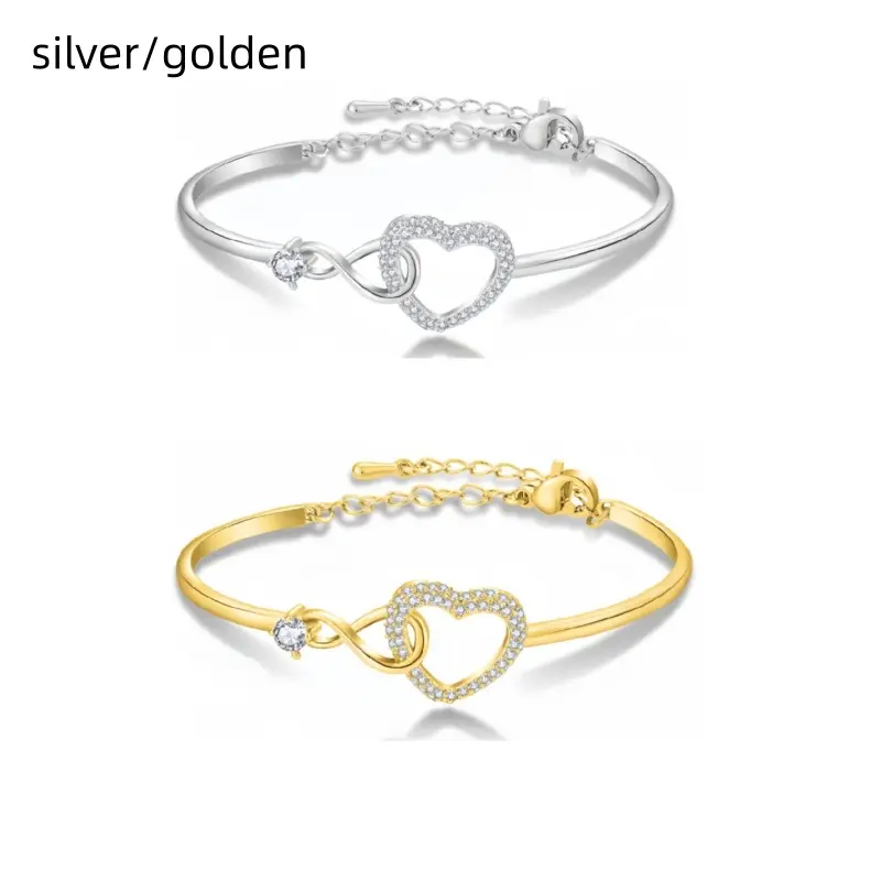 Timeless Romance Cuff Bracelet for Female with Infinity Charm, Adjustable Lightweight 6g Jewelry for Birthday Christmas, Heart Charm, All Seasons, Elegant, Friends, Valentine