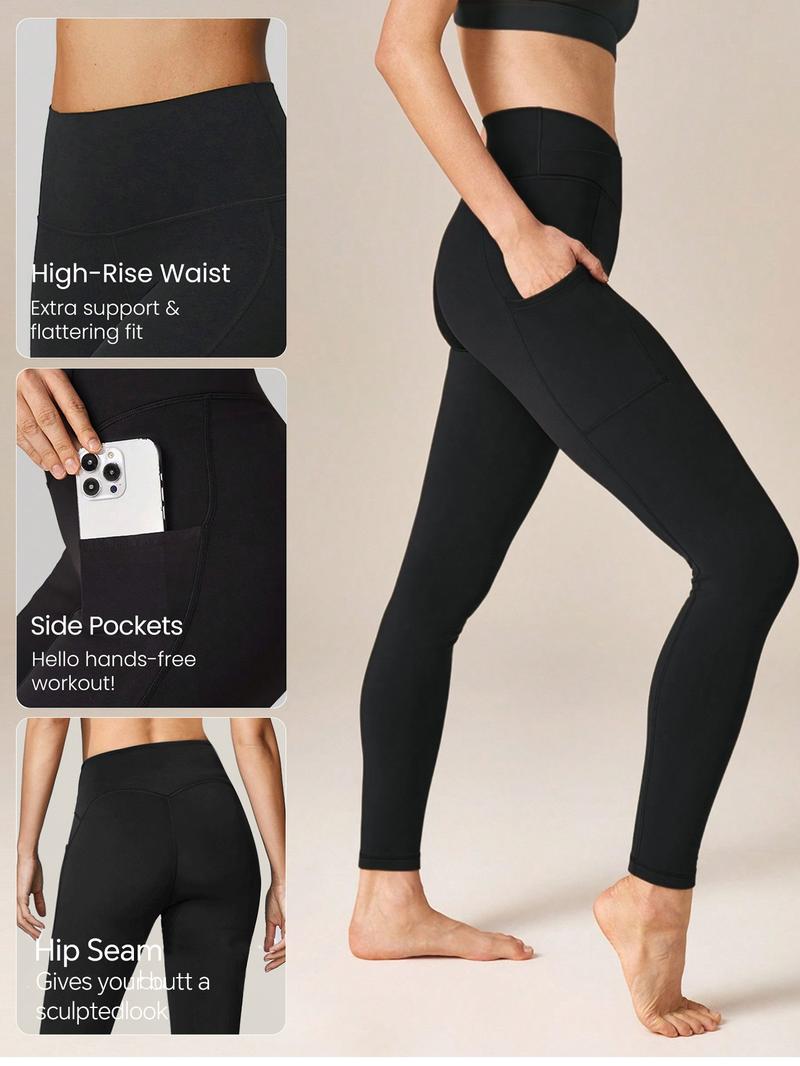 4pcs Women's High-Waisted Long Thickened Leggings with Fleece for Fitness Running Compression Pants with Pockets Butt Lift Tummy Control Slimming Yoga Pants Womenswear Bottom Basic Minimalist