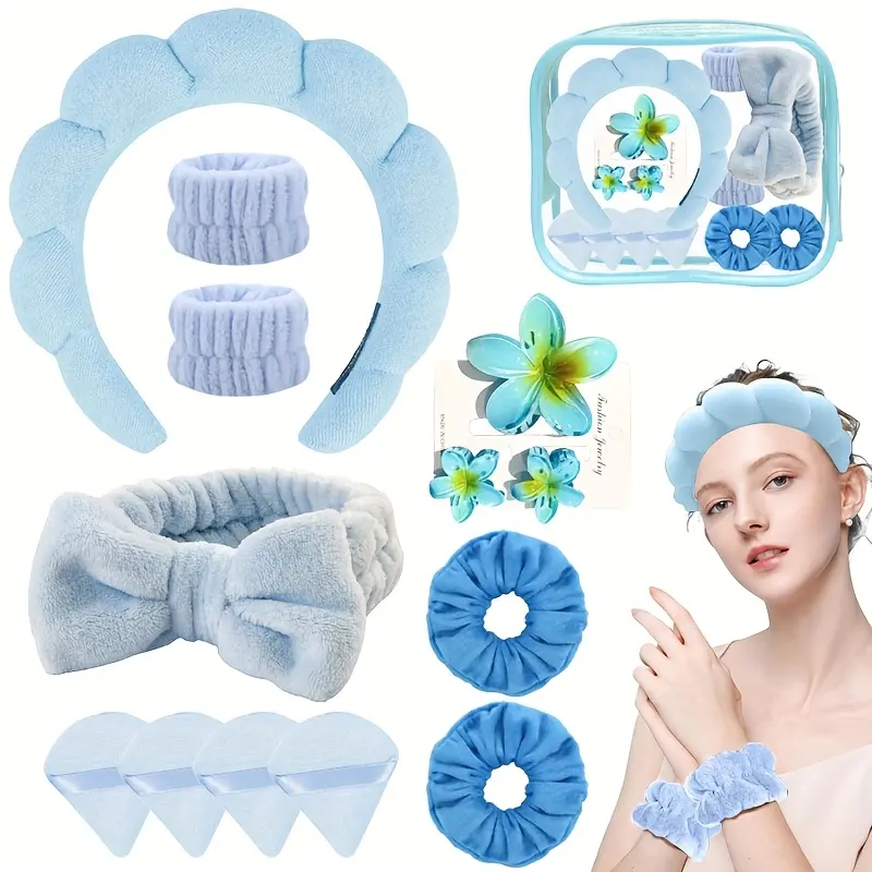 Women's Bow Hairband Set, Elastic Headbands & Ponytail Holders, Makeup Skincare Practical Kit, Daily Use Accessories, Hair Accessory