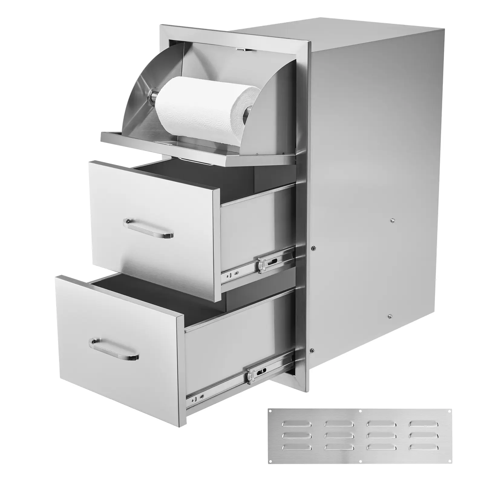 【Summerfinds】VEVOR Outdoor Kitchen Stainless Steel Double Access Drawer Cabinets (17W x 30H x 21D in) with Paper Towel Holder ComboKitchen Storage Cabinet for BBQ IslandGrill Station, Pull-Out Kitchen Cabinets