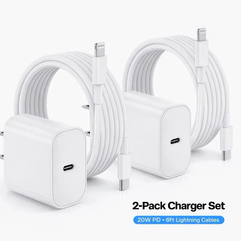 2-Pack 20W PD USB-C to Lightning Fast Charger & 6FT Cable Set For iPhone 14/13/12/11/XR/XS Max/8/7/6/5 iPad & AirPods Cellphone Charger Set Type C Charger Block