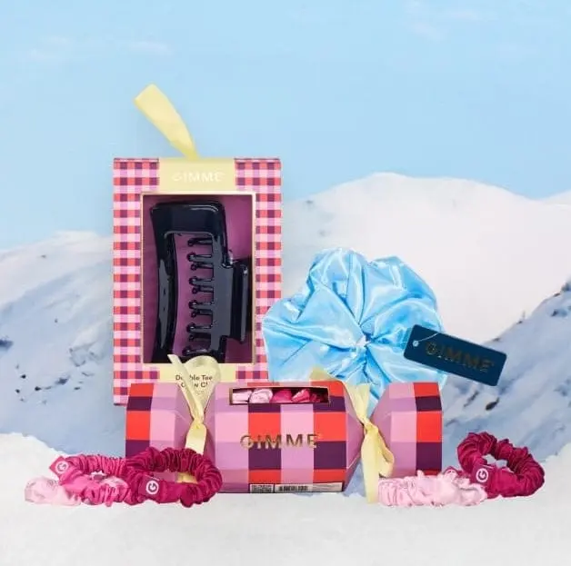Gimme Beauty Holiday Collection Set - Winter Hair Accessory Bundle with Scrunchies, Claw Clip, Pony Cuff & Hair Band Tin