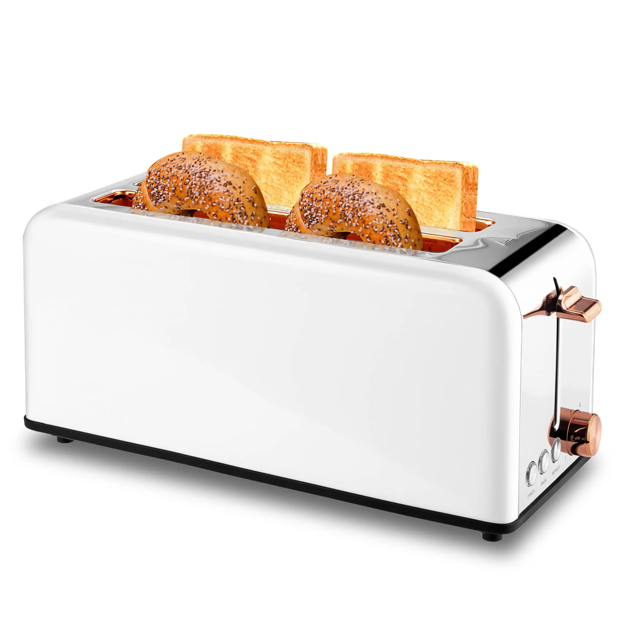 Pukomc Stainless Steel Bread Toaster, 4-Slot Multi-Slice Toaster with Wide Slots for Bagels/Waffles, 6 Browning Levels, 1500W Power (WT-8500 Black), Multi-Slice Toasters Toastiemachine