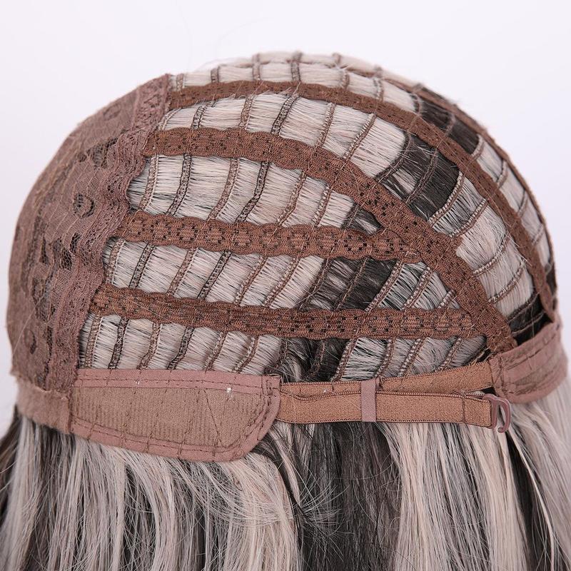 SMILCO/28Inch Highlight Black and Grayish-pink with Bangs Synthetic Hair For Halloween/Cosplay /SM391