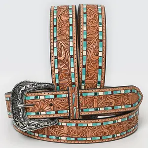 Beautifully Hand Tooled Painted Genuine American Leather Belt Men and Women