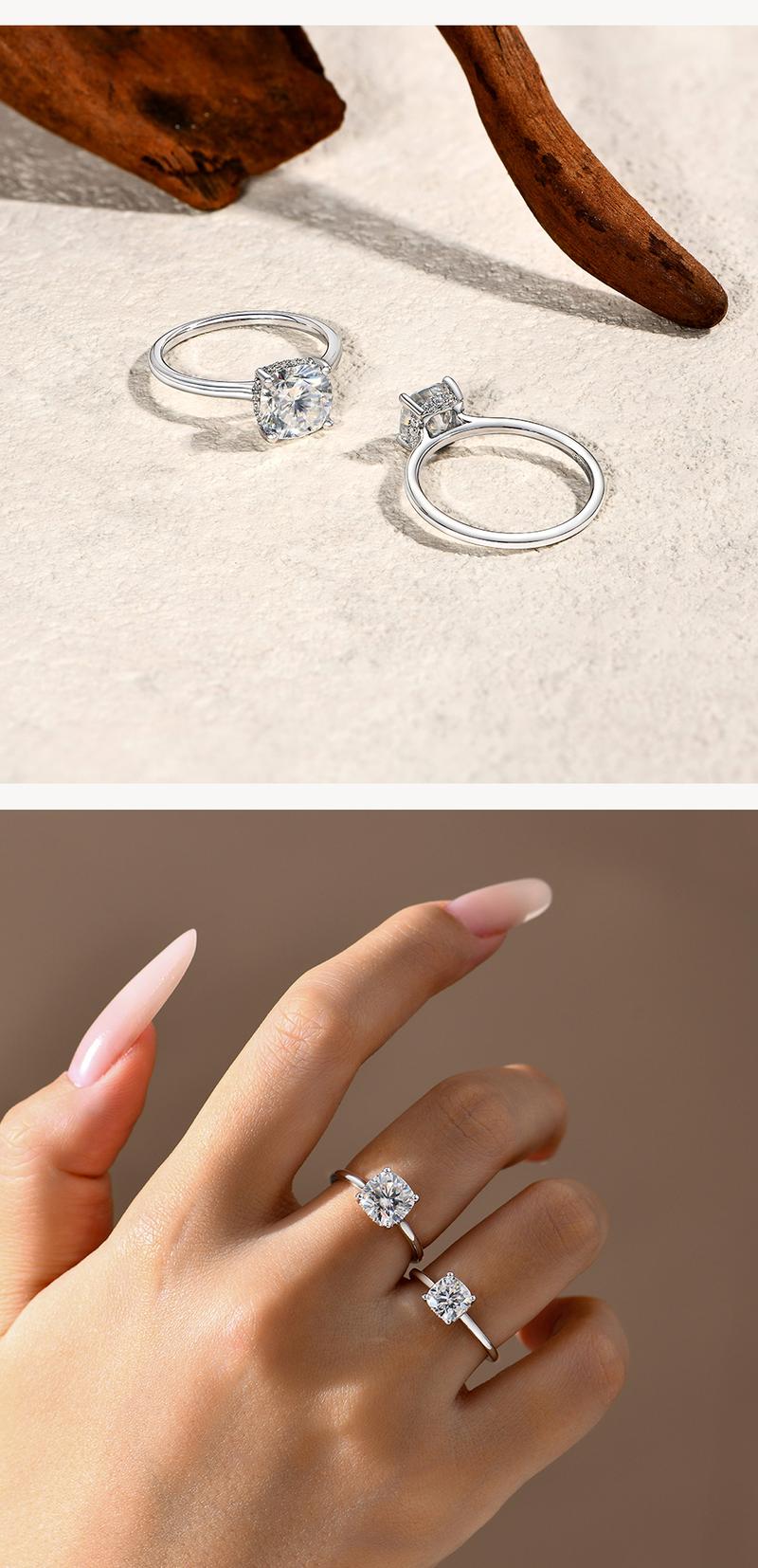 ATTAGEMS Cushion Cut 1.5ct 2.5ct Synthetic Moissanite Ring DVVS1 Color 925 Sterlikling Rings for Women Engagement Wedding Band Luxuryng Silver Spar Fine Jewelry Holiday Gift Party R285