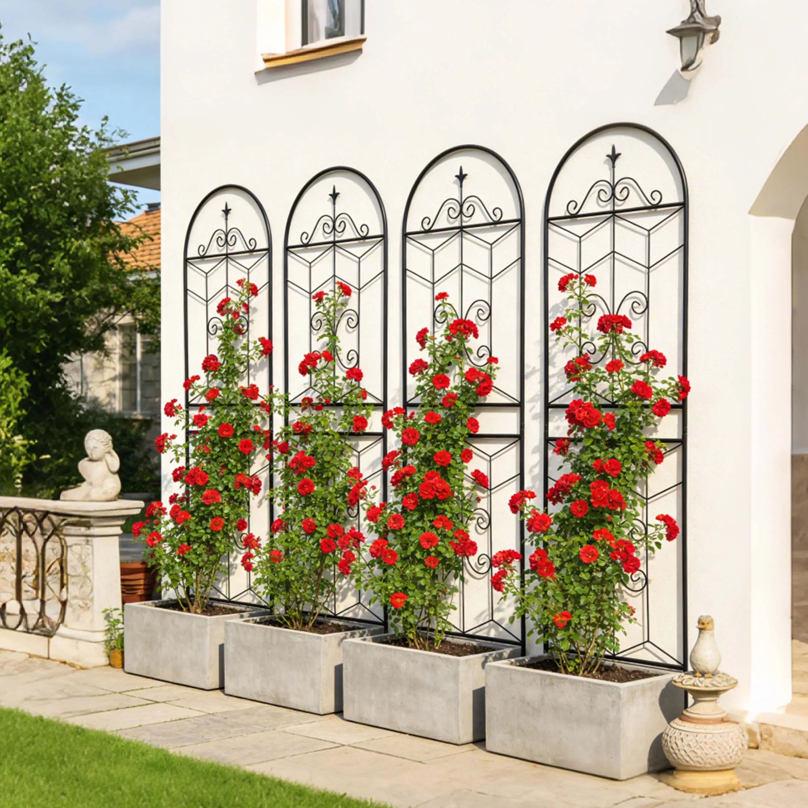 4 Pack Metal Garden Trellis 71" x 19.7" Rustproof Trellis for Climbing Plants Outdoor Flower Support Black