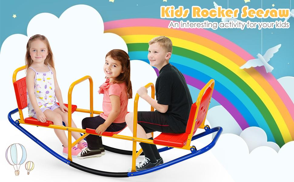 Costzon Seesaw Teeter Totter, 2 in 1 Metal Rocking Seesaw for Toddlers with Easy-Grip Handles, Indoor Outdoor Toy Gifts for Ages 3-8 Costzon Seesaw Teeter Totter, 2 in 1 Metal Rocking Seesaw for Toddlers with Easy-Grip Handles, Indoor Outdoor Toy Gifts for Ages 3-8