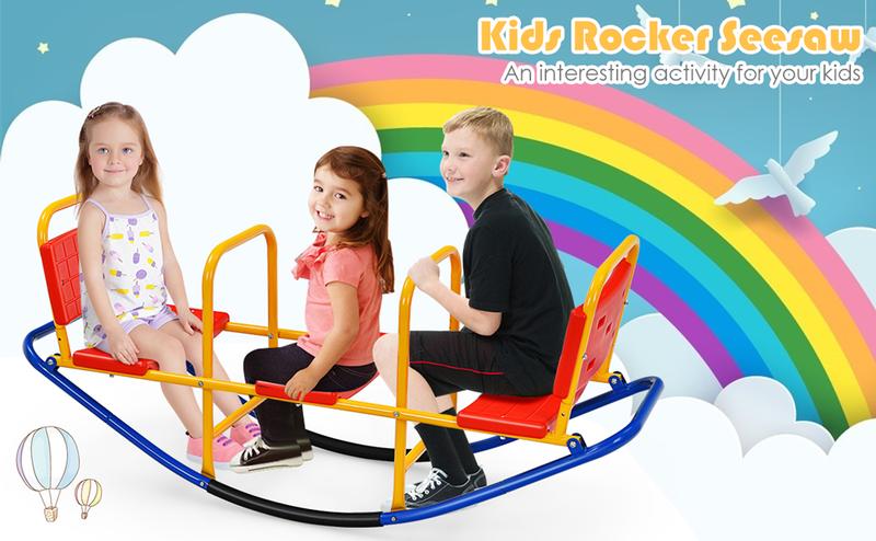Costzon Seesaw Teeter Totter, 2 in 1 Metal Rocking Seesaw for Toddlers with Easy-Grip Handles, Indoor Outdoor Toy Gifts for Ages 3-8 Costzon Seesaw Teeter Totter, 2 in 1 Metal Rocking Seesaw for Toddlers with Easy-Grip Handles, Indoor Outdoor Toy Gifts for Ages 3-8
