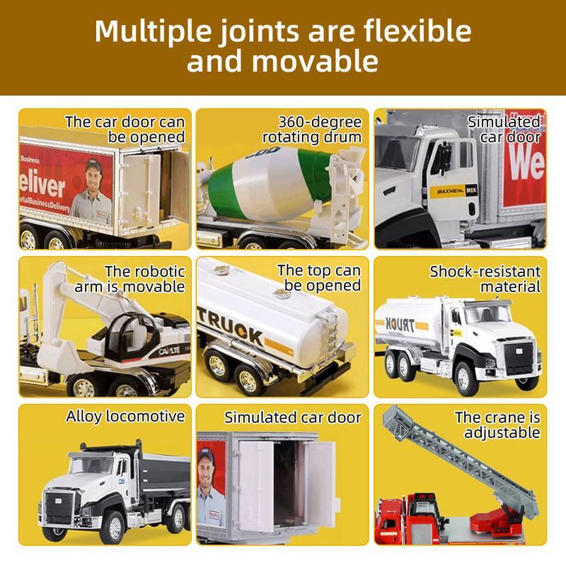 3-in-1 1:50 Die-Cast Metal Model Car Set Construction Vehicles City Traffic Trucks Fire Engines Ideal Gift for Kids