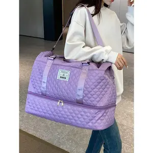 Purple Expanded Luggage Storage Bag, Lightweight Foldable, Expanded, Carry On Travel Weekender & Overnight Bag, Weekend Bag Hospital Bag Quilted Bag Quilt Bag Puffer Bag Quilted Shoulder Bag Hand Bag Crossbody Bag Traveling Bag Back To School School Bag