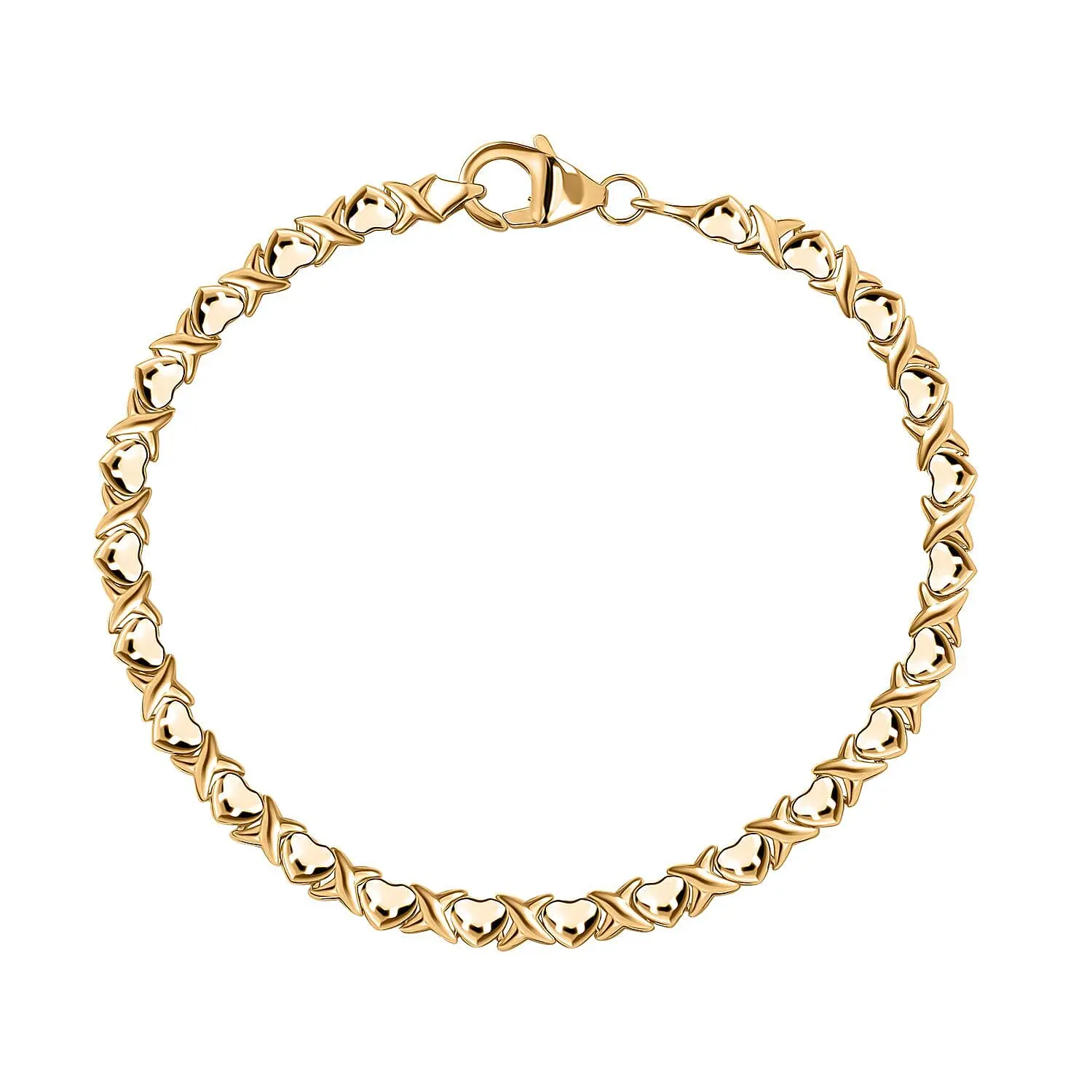 Luxoro Heart Link Bracelet in 10K Yellow Gold (6.50 In) 4.65 Grams