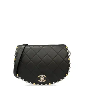 Pre-owned CHANEL Leather Shoulder Bags Saddle Bag Lambskin Black (pp011226a1)