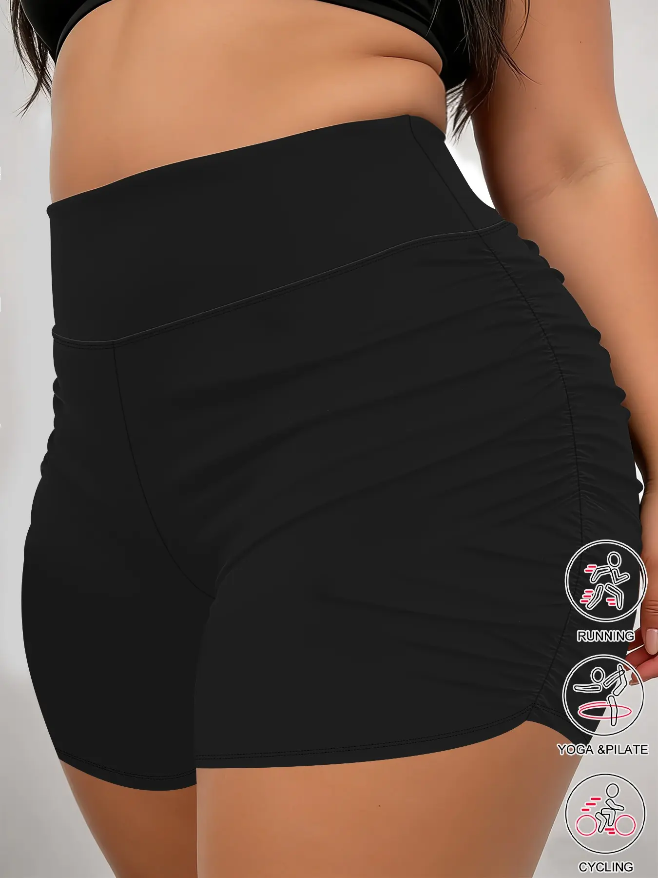 Women's Plus Size High Waist Solid Color Shorts, Side Ruched Design, Basic Party Fashion Shorts, Summer Daily Wear, Versatile Shorts for Women, Everyday, Fit, Womenswear