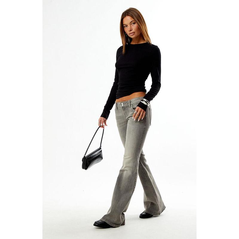 Pacsun Women's Alana Ultra Low Rise Flare Jeans Gray