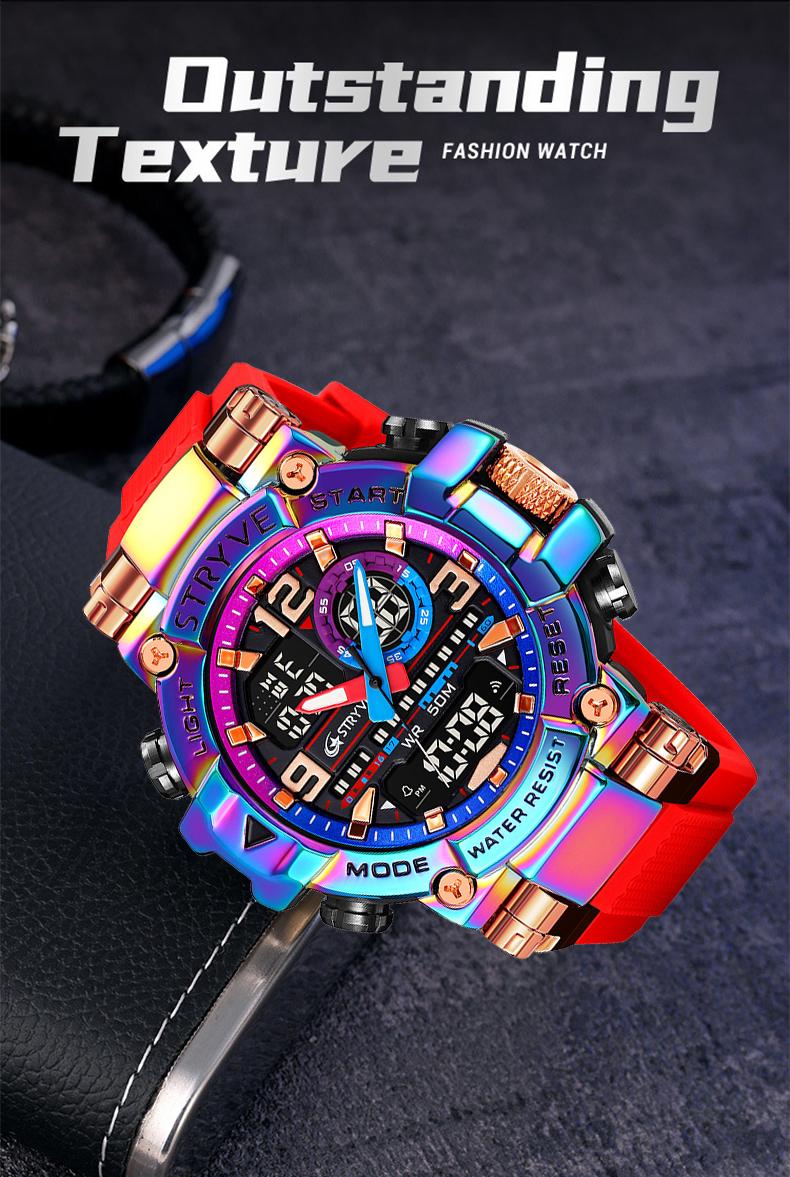 Men's Colorful Punk Style Quartz Watch, Jumpstart sale Multi.Functional Waterproof Dual Display Wristwatch, TrendyFashion Sport Watch, Birthday Gift with Gift Boxfashionable wristwatch multifunctional men