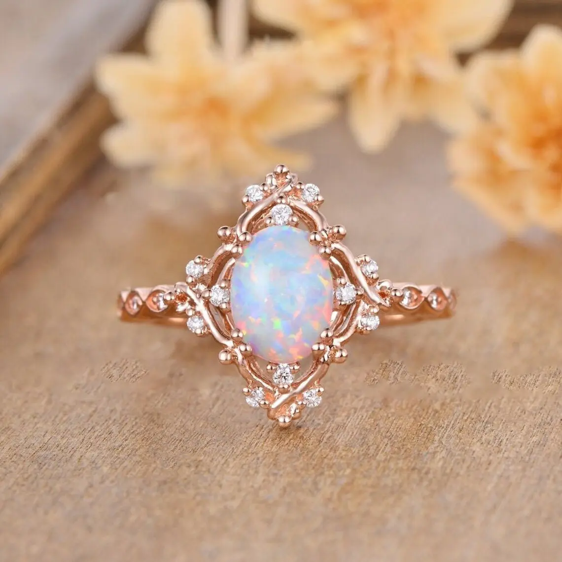 modmints Vintage Natural Opal Stone Solitaire Stackable Ring, Vintage Promise & Engagement Ring for Daily Wear, Vintage Engagement Ring, Elegant Everyday Ring,summerwins Real Rings Pink Ice Rings
