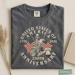 Comfort Colors USA 250th Anniversary Shirt, Vintage American Flag T-Shirt, 1776–2026 Patriotic Independence Day Tee, Retro USA Graphic Shirt, July 4th Outfit for Women and Men - HARSIN