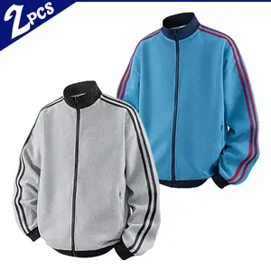 Full retro American style!Two-piece color-block striped jacket set paired with jeans and sneakers—effortlessly achieves a street-kid vibe! good graphic tees