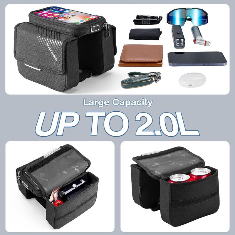 ROCKBROS Bike Frame Bag Waterproof Top Tube Bike Bag Large Storage Touch Screen Bike Cell Phone Holder Suitable for IphoneX,11,12,13,14 Below 6.4"