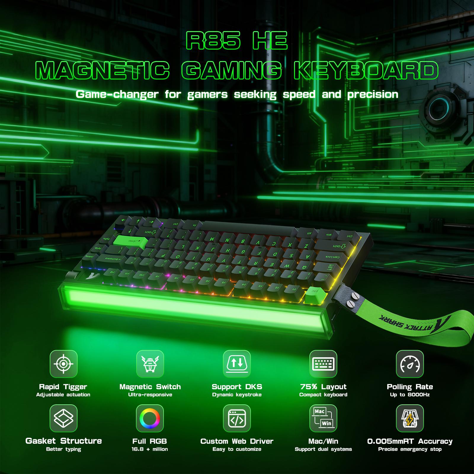ATTACK SHARK R85 HE Rapid Trigger Magnetic Switch Wired Gaming Keyboard ...