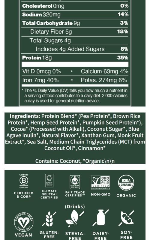 ALOHA Chocolate Protein Powder - 15 Servings - Certified USDA Organic - 100% Plant-Based - 18g Of Protein
