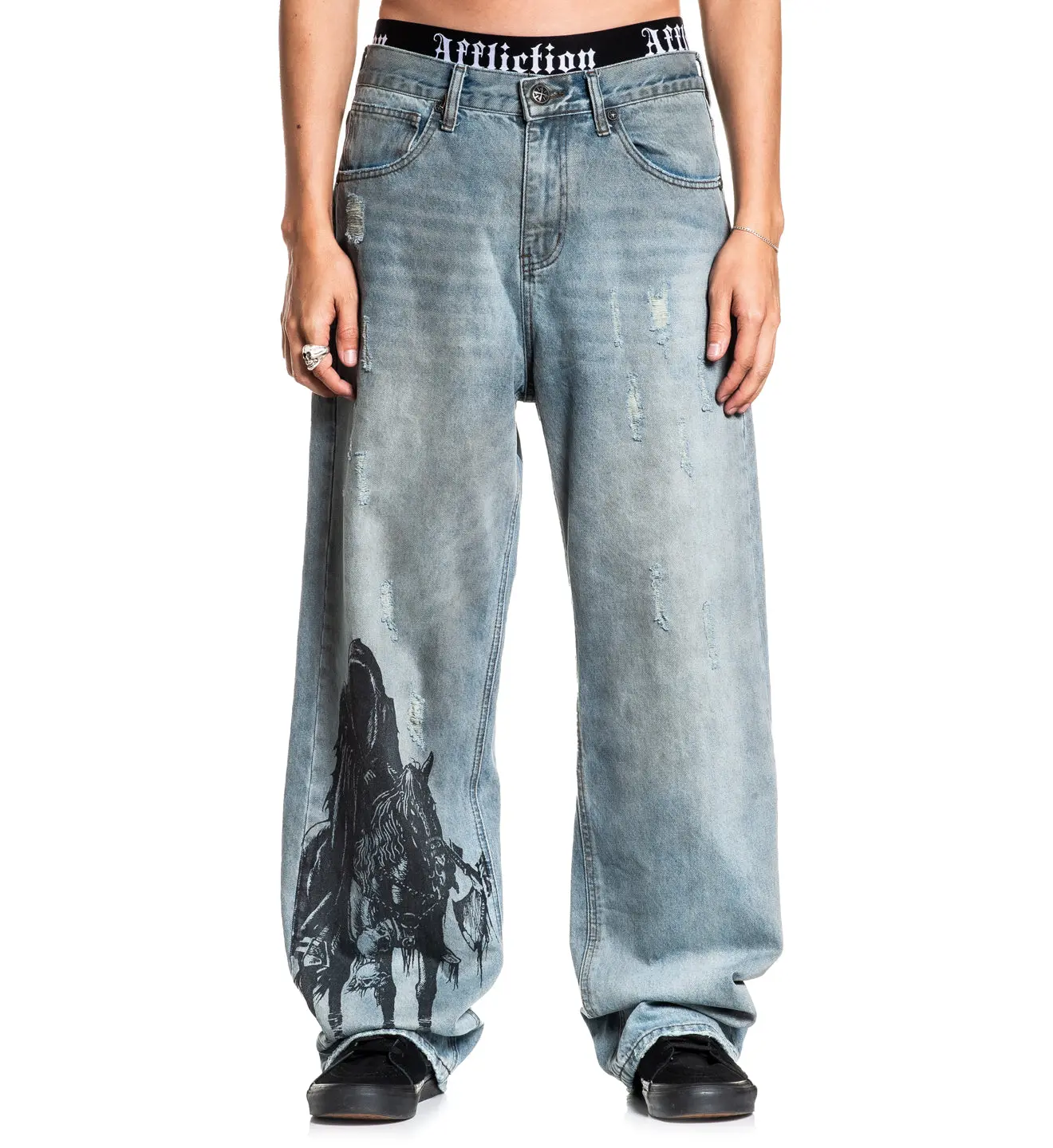 Affliction Men's  Wide Leg Jeans Black Night Denim
