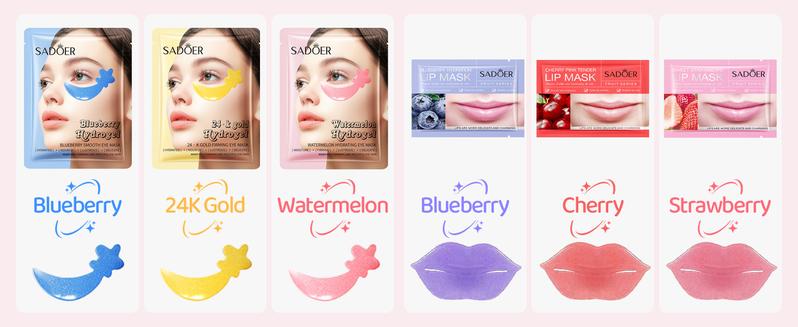 30PCS Lip Masks & Gel Eye Masks,Crystal Collagen Eye Patches for Puffy Eyes, Moisturizing& Reducing Fine Lines Dark Circle eye Patches for Women Men