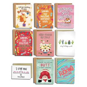 Funny Gift Set for Friends & Family – 9 Pack Clean Funny Greeting Card Bundle for Birthdays, Christmas & Everyday Moments, Lighthearted Humor Greeting Card Set, Bulk Greeting Cards for Best Friends, Coworkers & Family with Envelopes