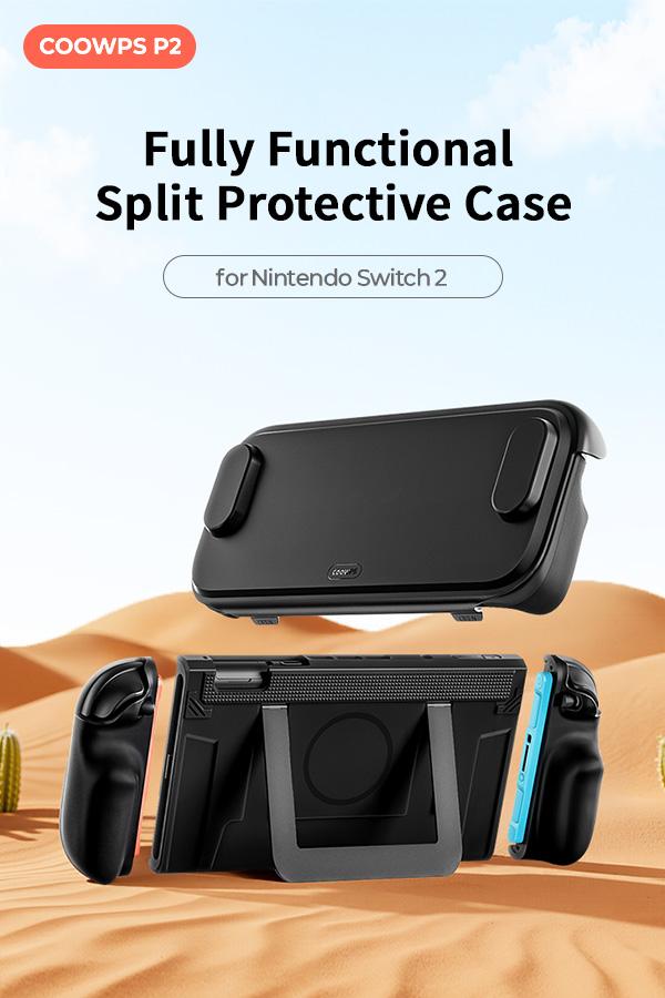 COOWPS Split Protective Console Case for Nintendo Switch 2, TPU Middle Frame & PC Face Cover, Non-Slip Ergonomic Grip, 12 Game Card Storage, Stand-Supporting, Shock-Absorbent, Anti-Scratch Handheld Gaming Accessories