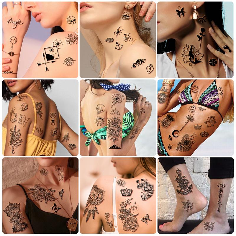 49 Sheets Large Flowers Butterfies Crown Waterproof Temporary Tattoos for Women Fake Tattoos Adults Body Make Up Tattoo