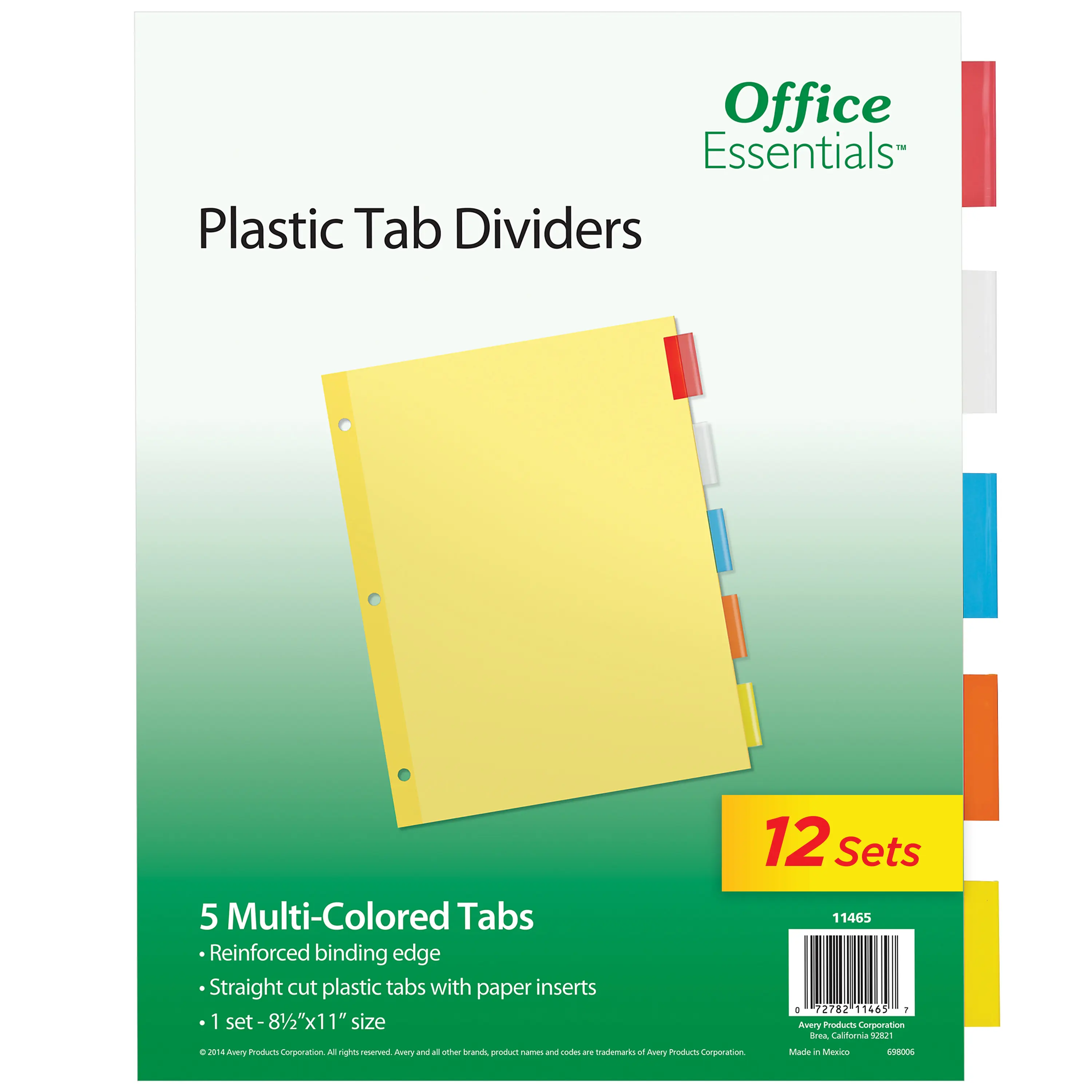 Insertable Dividers for Binder Organization, 5-Tab, Multicolor & Buff, Reinforced Edge, Set 11465 (Pack of 12) - Office Essentials Binder Accessories