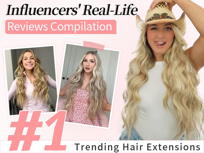 [KooKaStyle] Beach Blonde Hair Extensions Clip in Synthetic Highlight Hair Extensions Long Wavy 4PCS Thick Hairpieces 20 Inch for Women