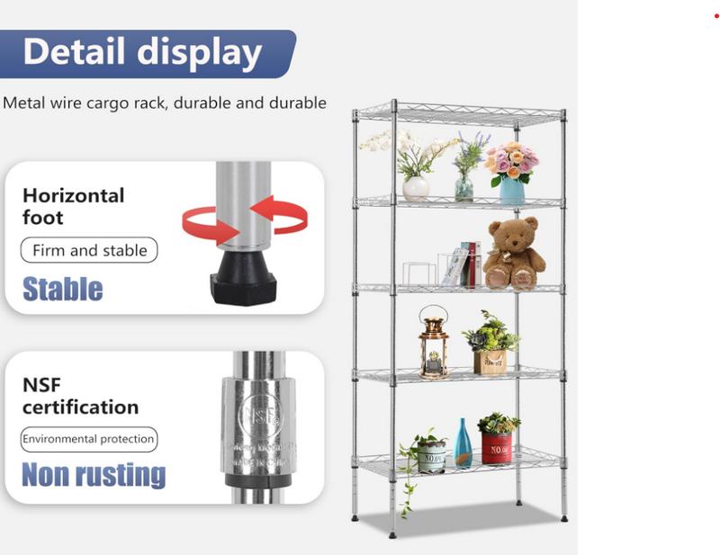 BestOffice Wire Rack 5 Shelf Storage Unit Wire Shelving Unit Metal Shelf Organizer Heavy Duty Certification Commercial Grade Rack Utility for Bathroom Office Kitchen
