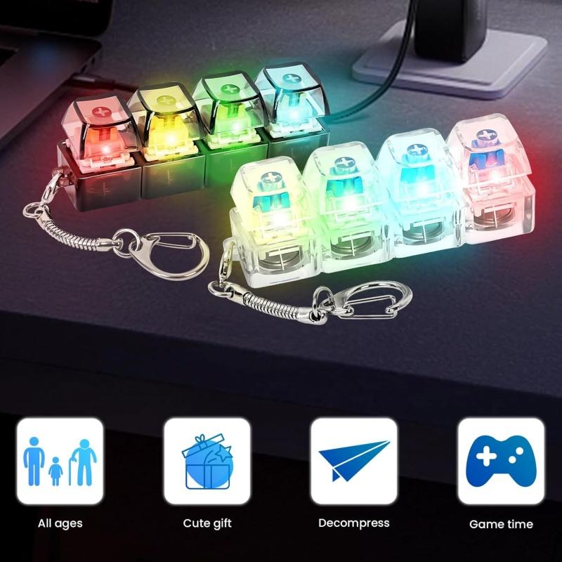 Summer 2026 Fun Keycap Keyboard Keychain, Clear LED Keyboard 4 Keys Toy Keychain for Women & Men, Fashion Gift