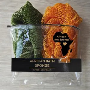 2-Pack Authentic African Net Sponge, Long Exfoliating Bath Net for Body, Durable Dead Skin Remover Scrubber for Smoother Skin