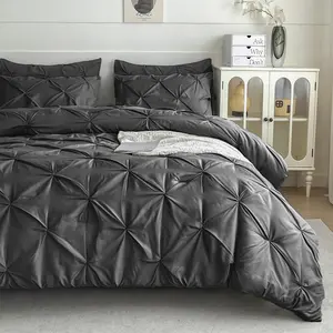 Pleated Quilt 3-Piece Bedding Set, Ultra Soft with Pillowcase & Decorative Pillowcase, Wrinkle-Proof Breathable All Season Home Bedding