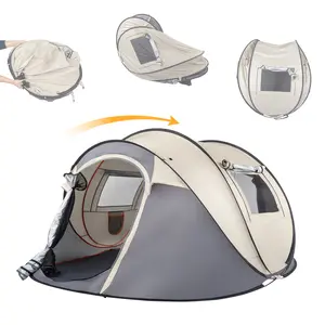 4 Person Pop Up Waterproof Camping Tent Easy Setup 2 Doors-Instant Mesh Windows for Camping Hiking Fishing Beach 2 Doors-Instant Family Traveling