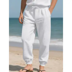 Men's Lightweight Linen Cotton Pants, Loose-Fitting Beach Yoga Wide-Leg Jeans, Vanvene Men's Casual Summer Clothing, Breathable Comfort Fit