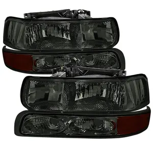 1999-2002 Chevrolet Silverado/ 2000-2006 Tahoe/Suburban Factory Style Headlights w/ Bumper Light Assembly (Chrome Housing / Smoked Lens)