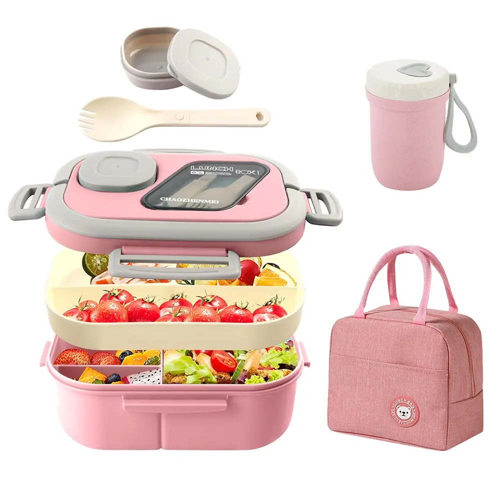 3 Pcs Portable Lunch Container Set for Adults & Kids, Includes Bento Box, Soup Cup, Lunch Bag, Keeps Food Fresh & Flavor Separate, Lunch Box with Containers